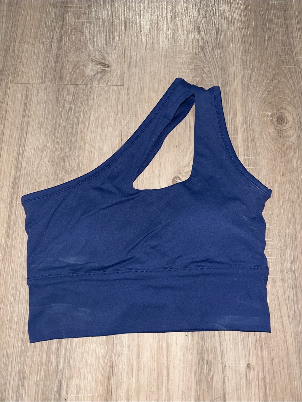 Asymmetric Navy One-Shoulder Sports Bra